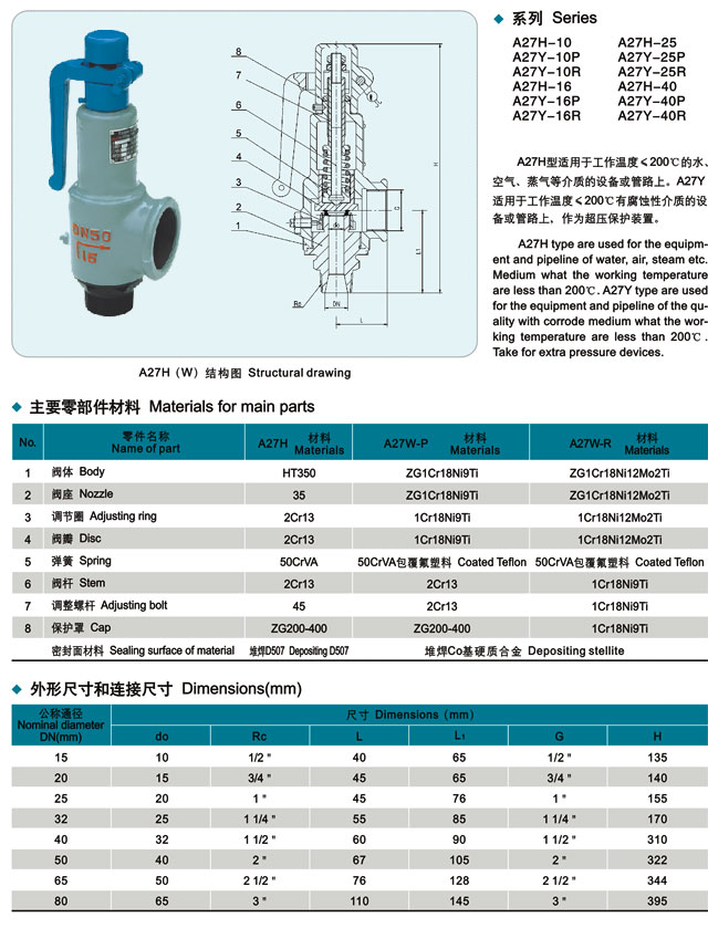 弹簧微启式安全阀,弹簧安全阀,微启式安全阀参数尺寸结构图: