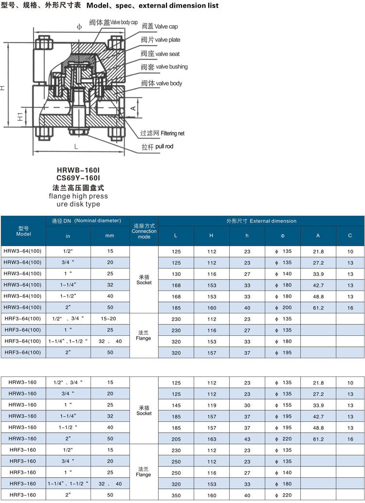 高温高压圆盘式疏水阀尺寸结构图