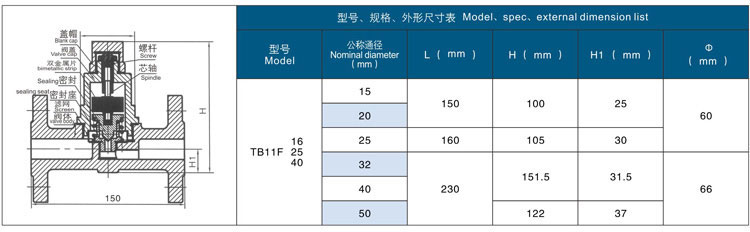 可调双金属片式疏水阀尺寸结构图