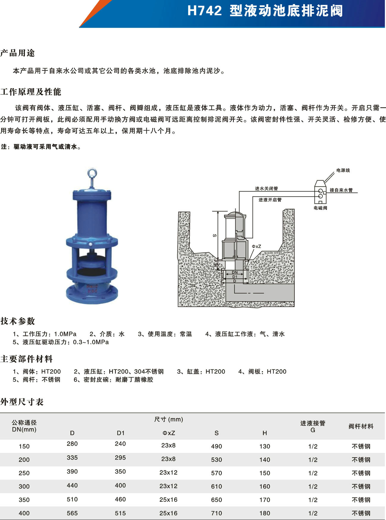 H724液动池底排泥阀|球型排污阀-永嘉县中冶阀门有限公司