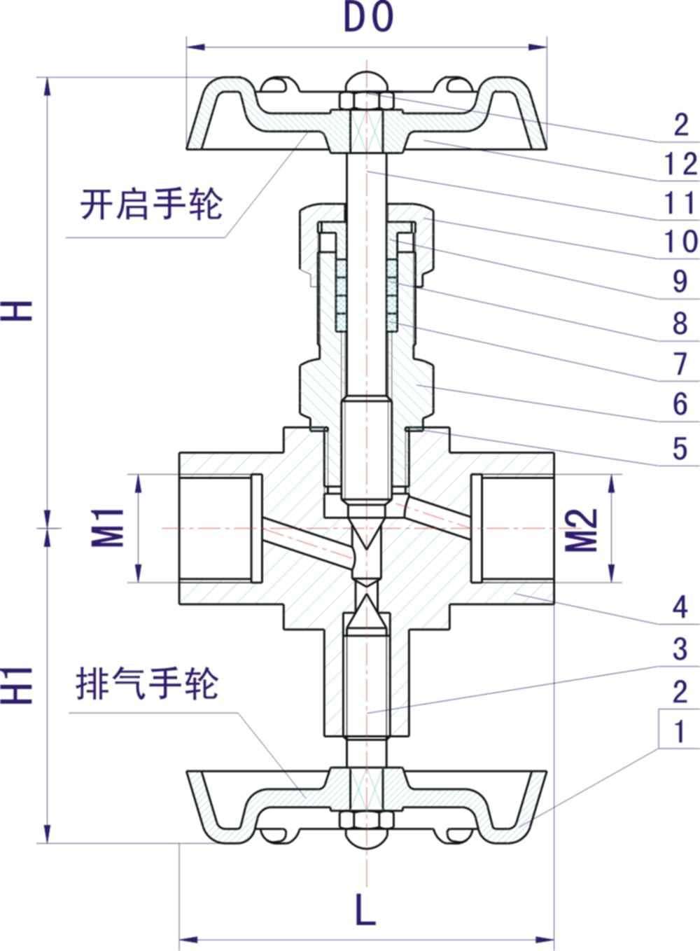 压力表三通阀,J19W-160高密封取样阀外形结构图